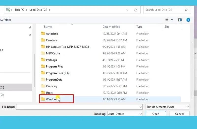Truy cập vào thư mục Window