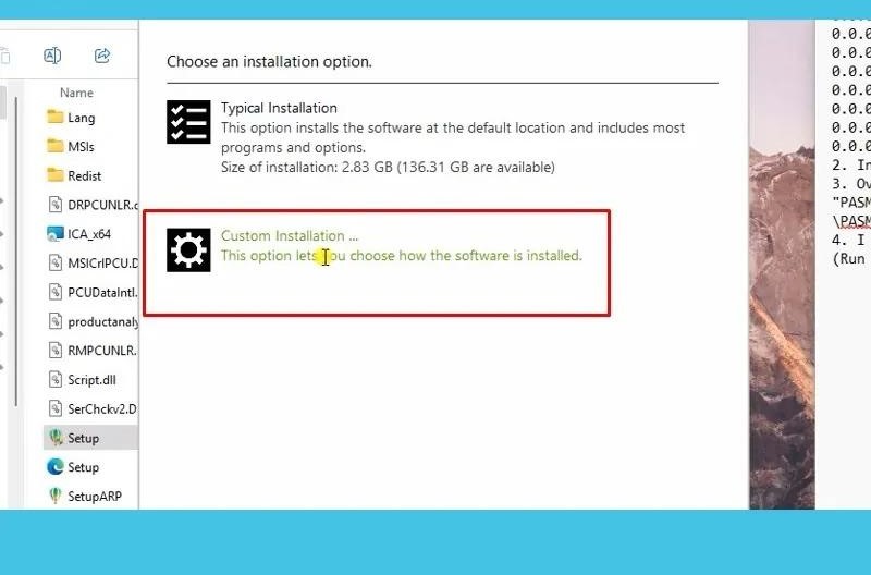 Chọn cấu hình cài đặt theo hướng dẫn