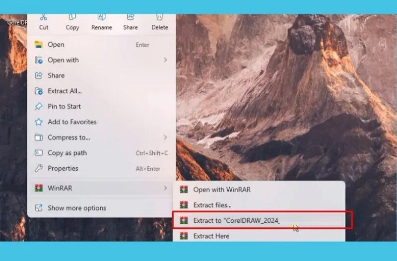 Giải nén file cài đặt CorelDRAW 2024 bằng phần mềm WinRAR hoặc 7-Zip