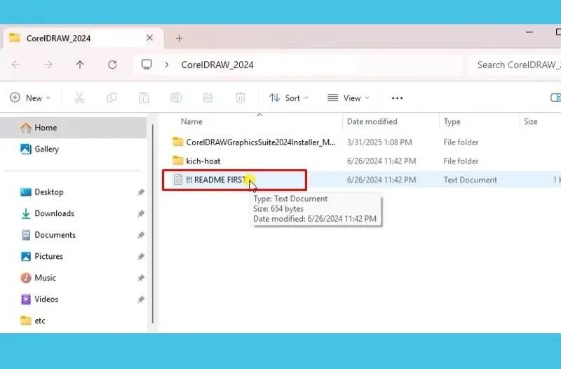 Mở file có tên README FIRST để xem hướng dẫn đi kèm