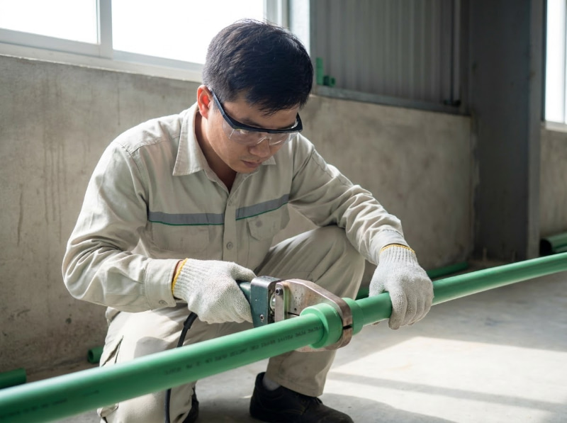 Thao tác hàn nhiệt ống PPR cần chuẩn xác để mối nối chịu áp tốt và không rò rỉ